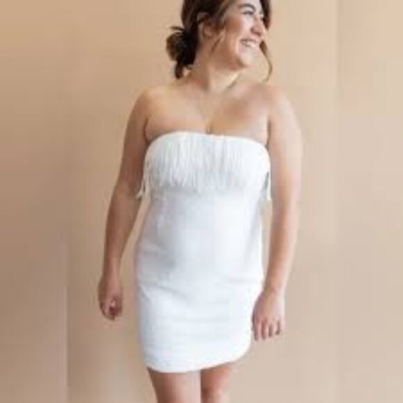 Lena Dresses & Skirts - NWT Lena Strapless White Sparkle Fringe Dress